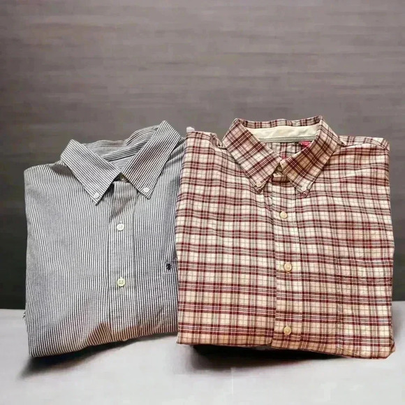 Izod Set Of 2 Men's button down plaid shirts. 2XL Blue/white and red/cream/blue - Picture 1 of 11